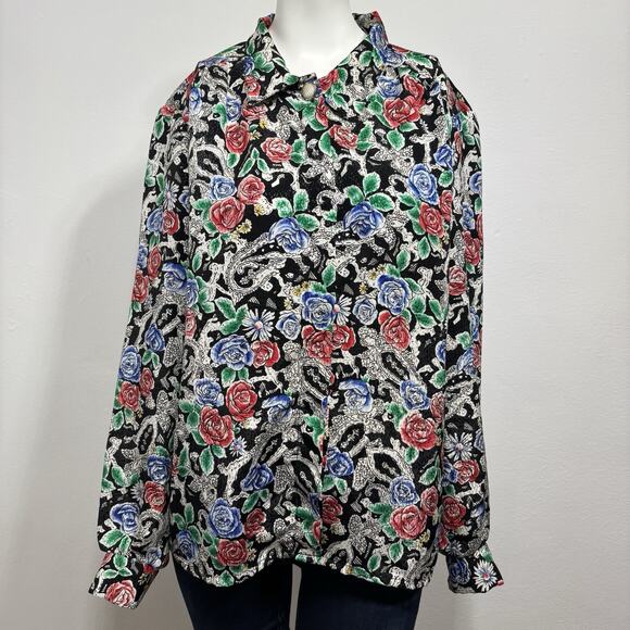 Vtg Cape Cod Sportswear Blouse Sz 18 Rose Floral Geometric Artsy Retro Statement - Picture 1 of 8